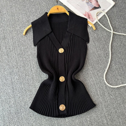 Women's Sweater Sleeveless Sweaters & Cardigans Knitted Elegant Stripe