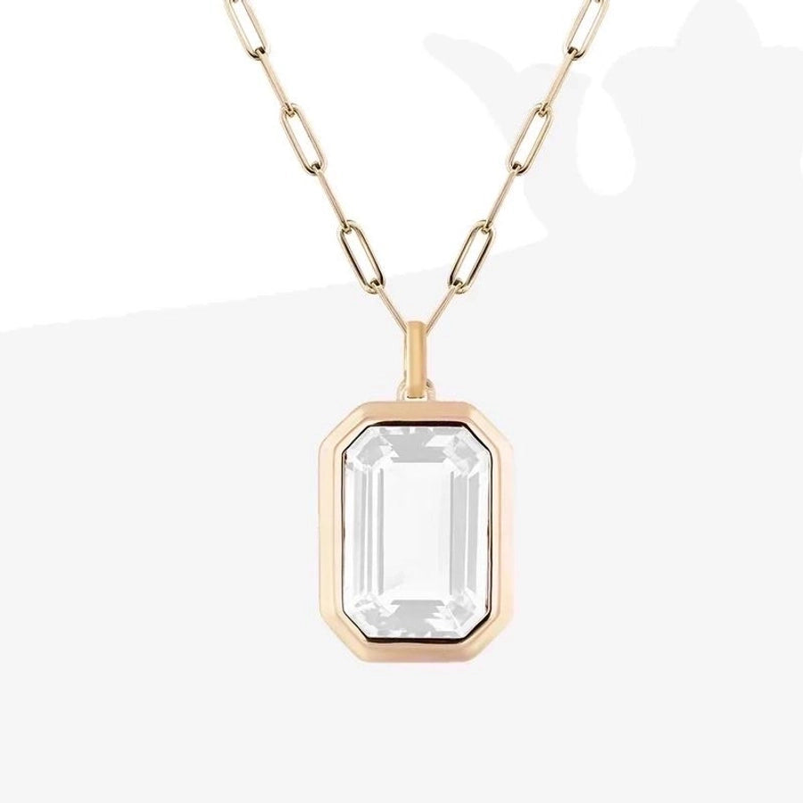 Jewelry Vintage Style Square 304 Stainless Steel Zircon 18K Gold Plated Plating Inlay Stainless Steel Necklaces