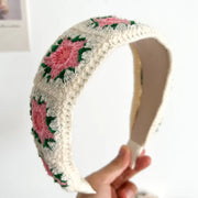 Pink Flower Knitted Flat Headband