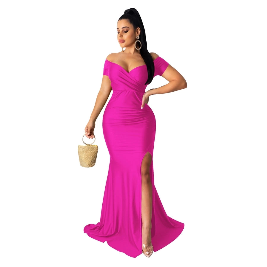 women's party dress elegant v neck short sleeve solid color maxi long dress evening party