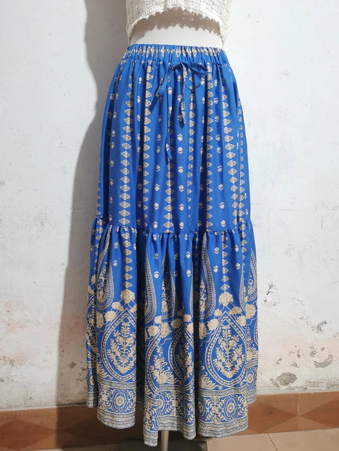 Summer Vacation Printing Polyester Maxi Long Dress Skirts