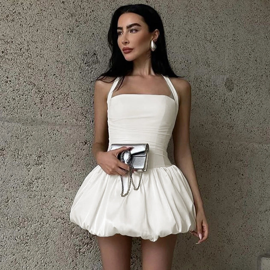 Women's Sheath Dress Sexy Halter Neck Backless Sleeveless Solid Color Short Mini Dress Banquet