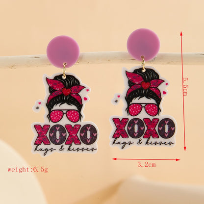 1 Pair Cute Exaggerated Letter Heart Shape Handmade Arylic Drop Earrings
