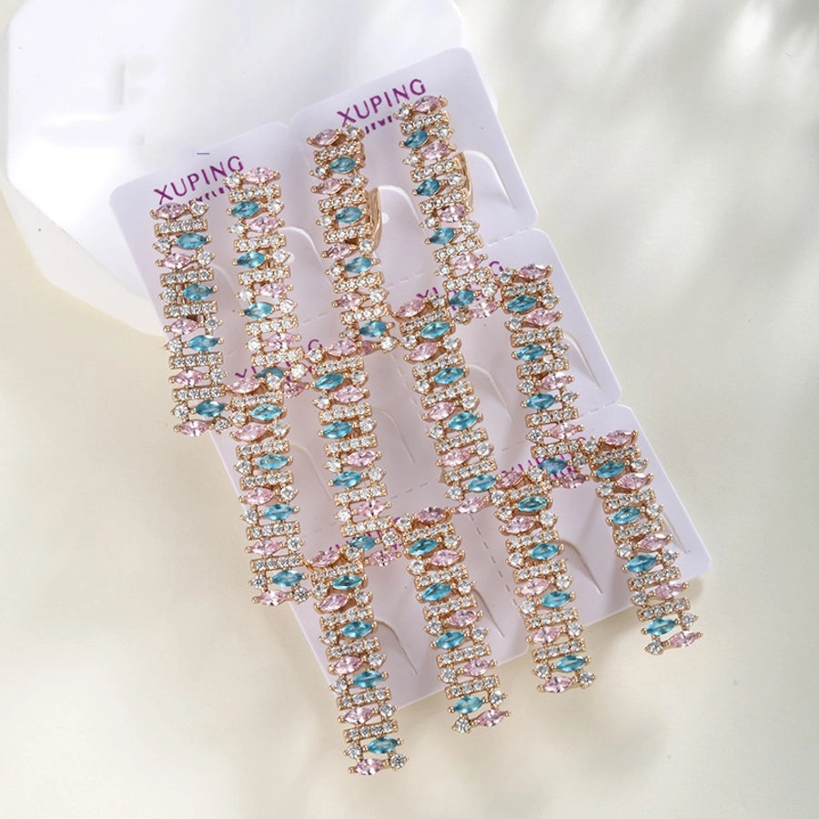 6 Pairs Sweet Simple Style Geometric Plating Copper Alloy Zircon 18K Gold Plated Drop Earrings