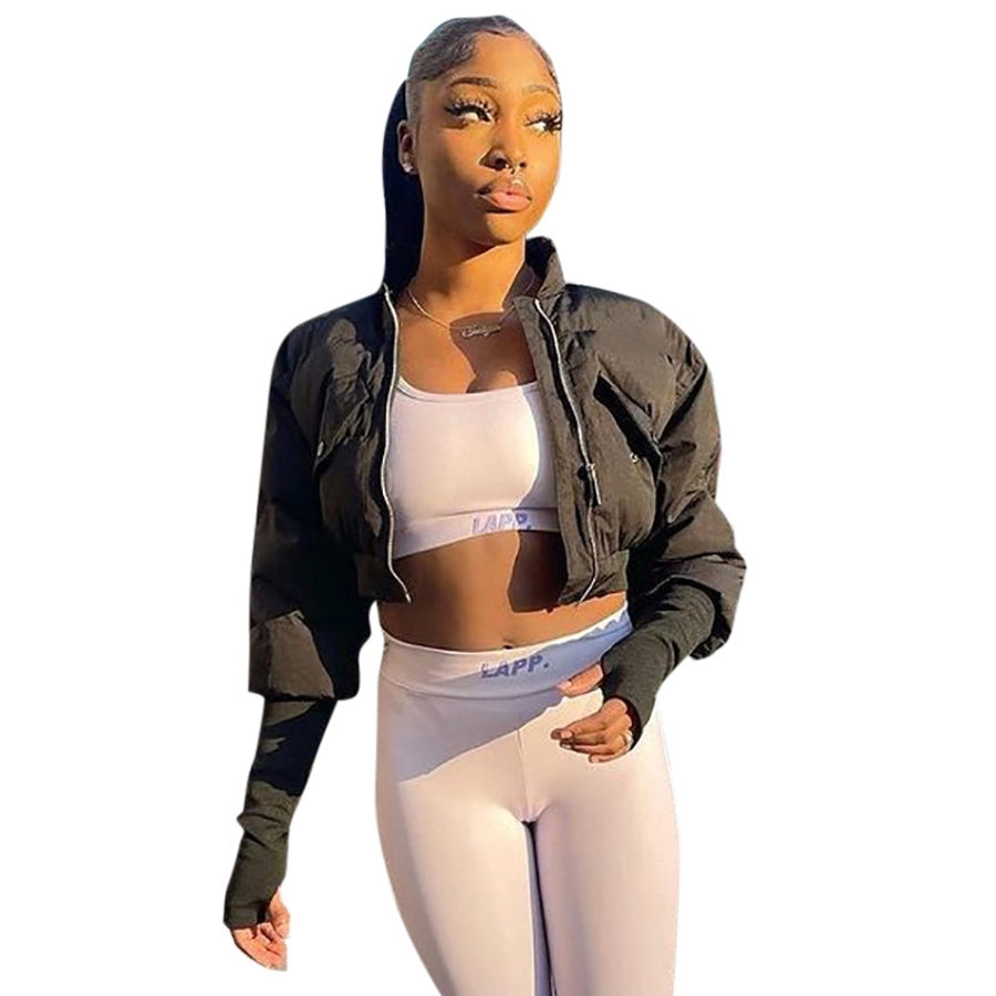 Women's Streetwear Solid Color Zipper Coat cotton clothes