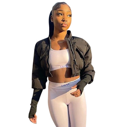 Women's Streetwear Solid Color Zipper Coat cotton clothes