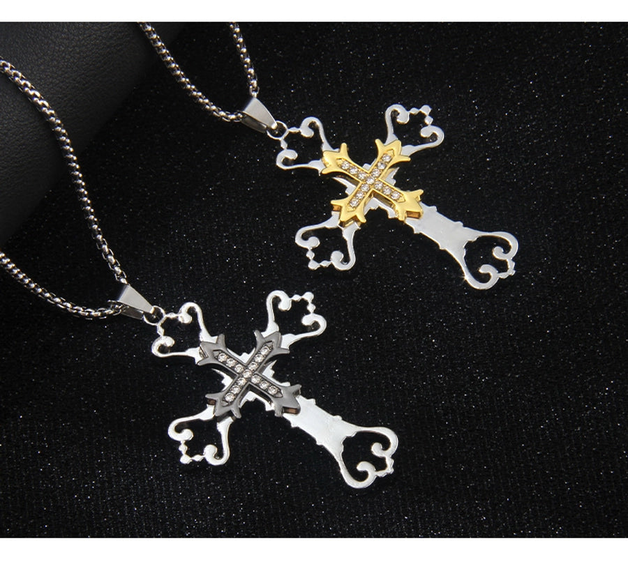 Hip-Hop Simple Style Cross 201 Stainless Steel Alloy Inlay Unisex Pendant Necklace
