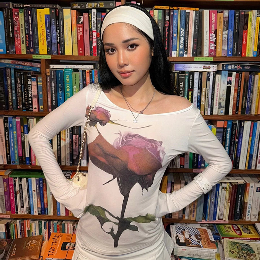 Women's T-shirt Long Sleeve T-Shirts Vacation Simple Style Flower