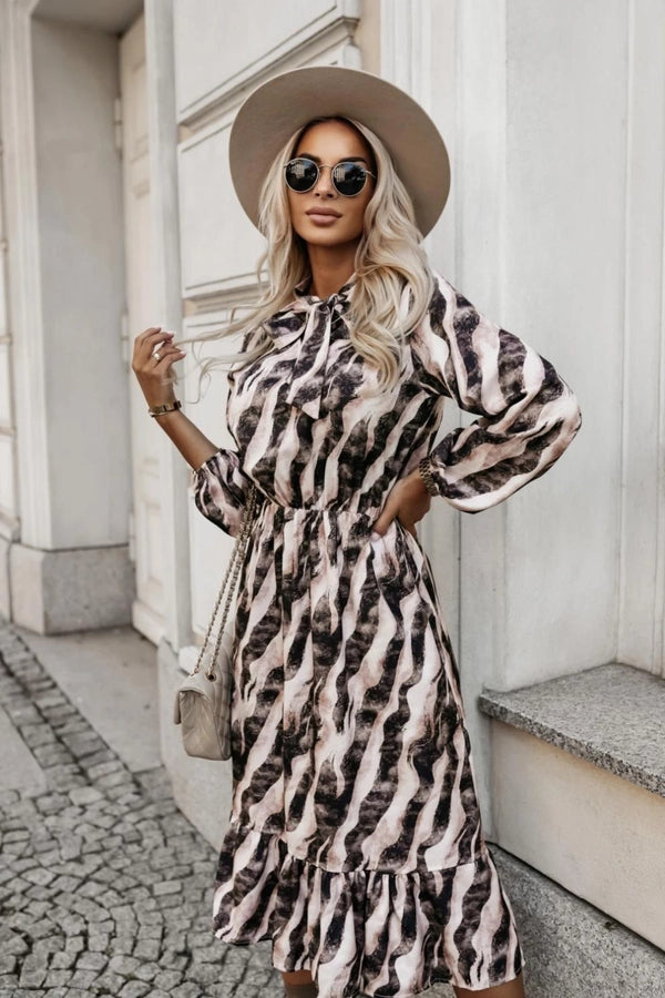 Women's Sheath Dress Streetwear Round Neck Long Sleeve Zebra Midi Dress Daily