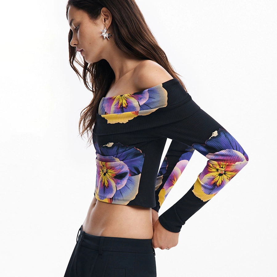 Women's Bandeau Long Sleeve T-Shirts Streetwear Flower