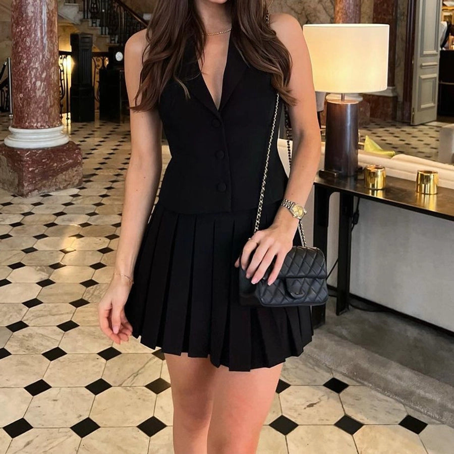 Daily Women's Casual Elegant Solid Color Polyester Pleated Skirt Sets Skirt Sets