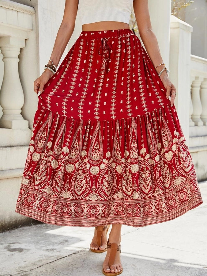 Summer Vacation Printing Polyester Maxi Long Dress Skirts