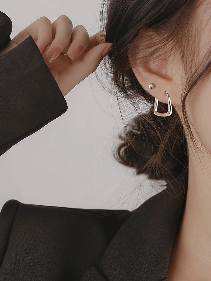s925 Sterling Silver Square Ear Buckle New Earrings High Sense Earrings Korean Elegant Internet Popular Earrings Women's New Earrings