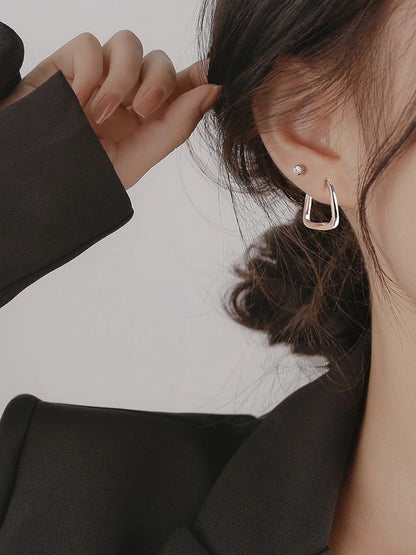s925 Sterling Silver Square Ear Buckle New Earrings High Sense Earrings Korean Elegant Internet Popular Earrings Women's New Earrings