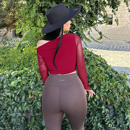 Women's T-shirt Long Sleeve Blouses Wine Red Elegant Solid Color