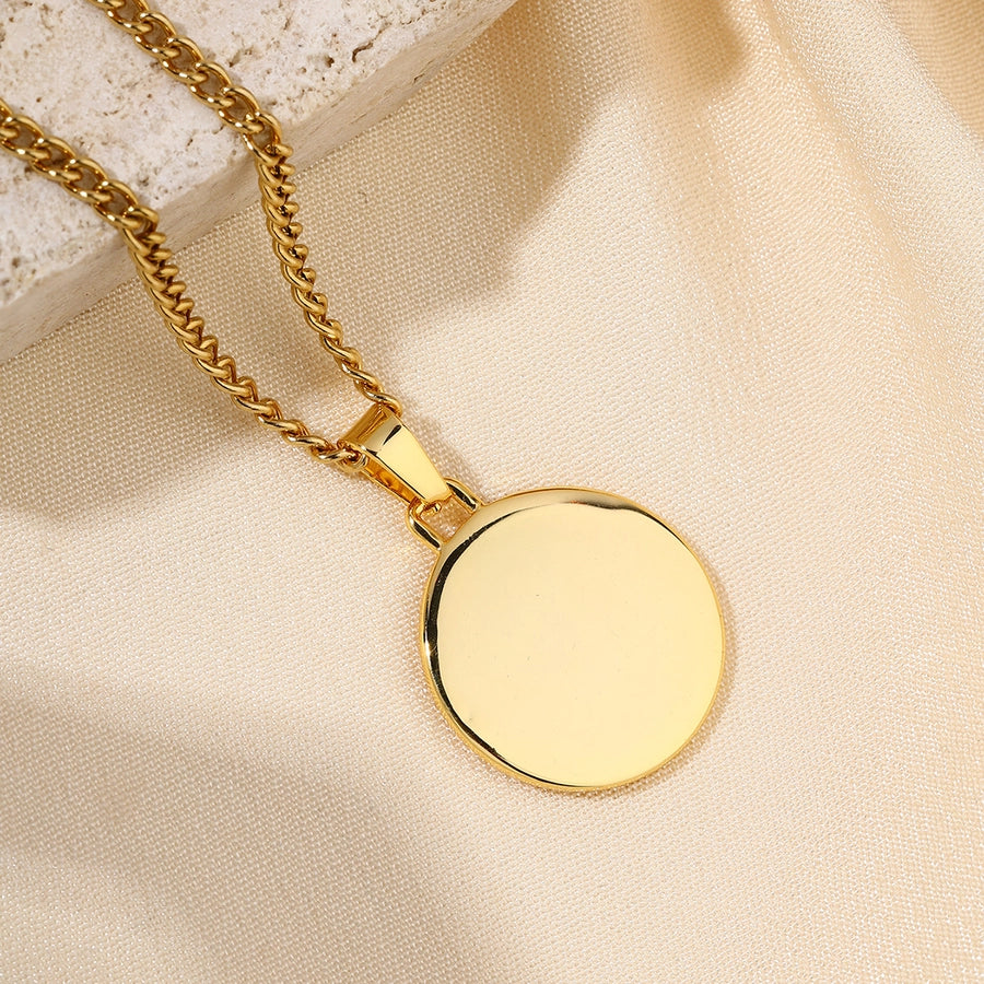 Jewelry Casual Round 304 Stainless Steel 18K Gold Plated Pendant Necklace