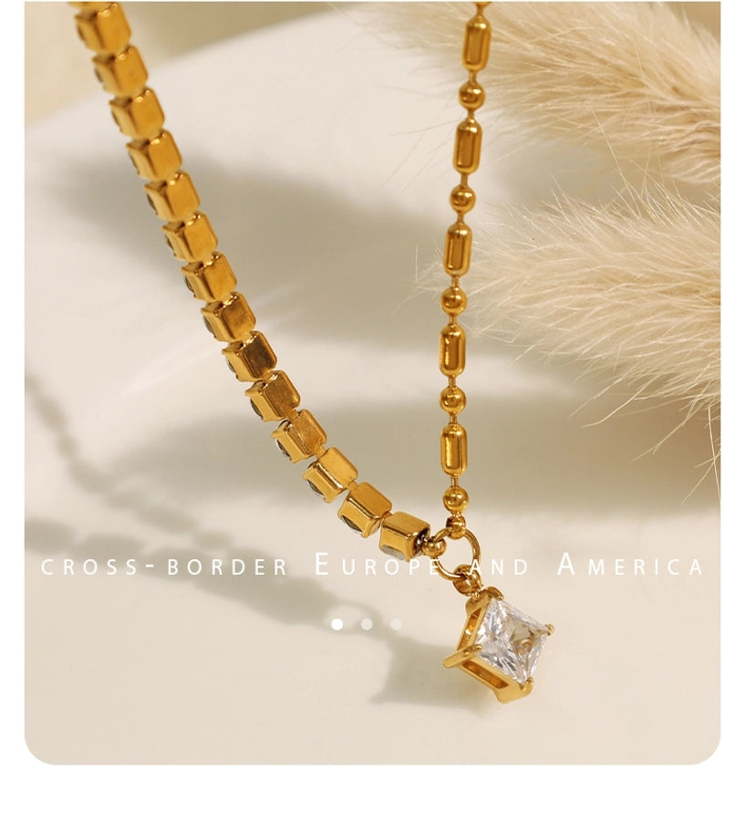 Jewelry Luxurious French Style Cool Style Asymmetrical 304 Stainless Steel Zircon 18K Gold Plated Polishing Plating Inlay Necklace