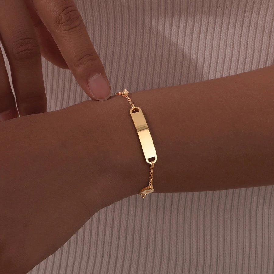 Basic Flower 304 Stainless Steel 18K Gold Plated cable chain ID Bracelet Bracelets In Bulk Stainless Steel Bracelets