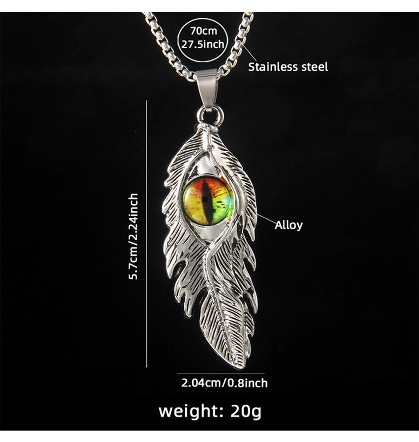 Hip-Hop Devil's Eye Feather 201 Stainless Steel Alloy Unisex Pendant Necklace