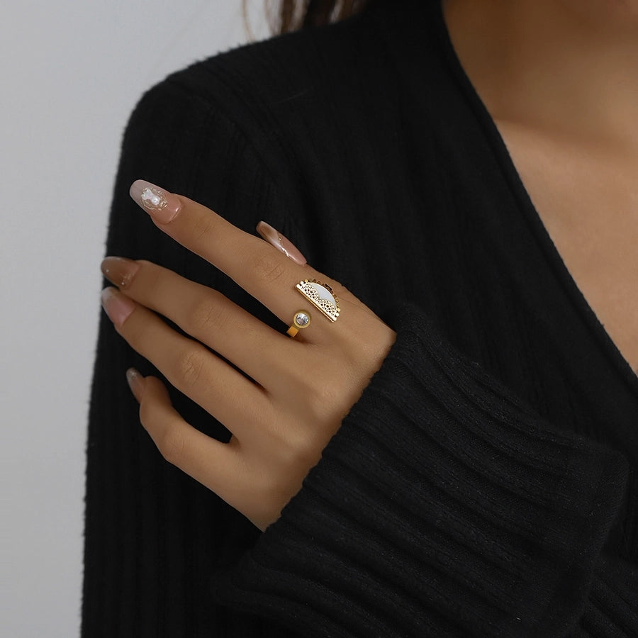 Jewelry Classical Exaggerated Simple Style Devil's Eye Oval Watermelon 316L Stainless Steel  Resin Adjustable Ring