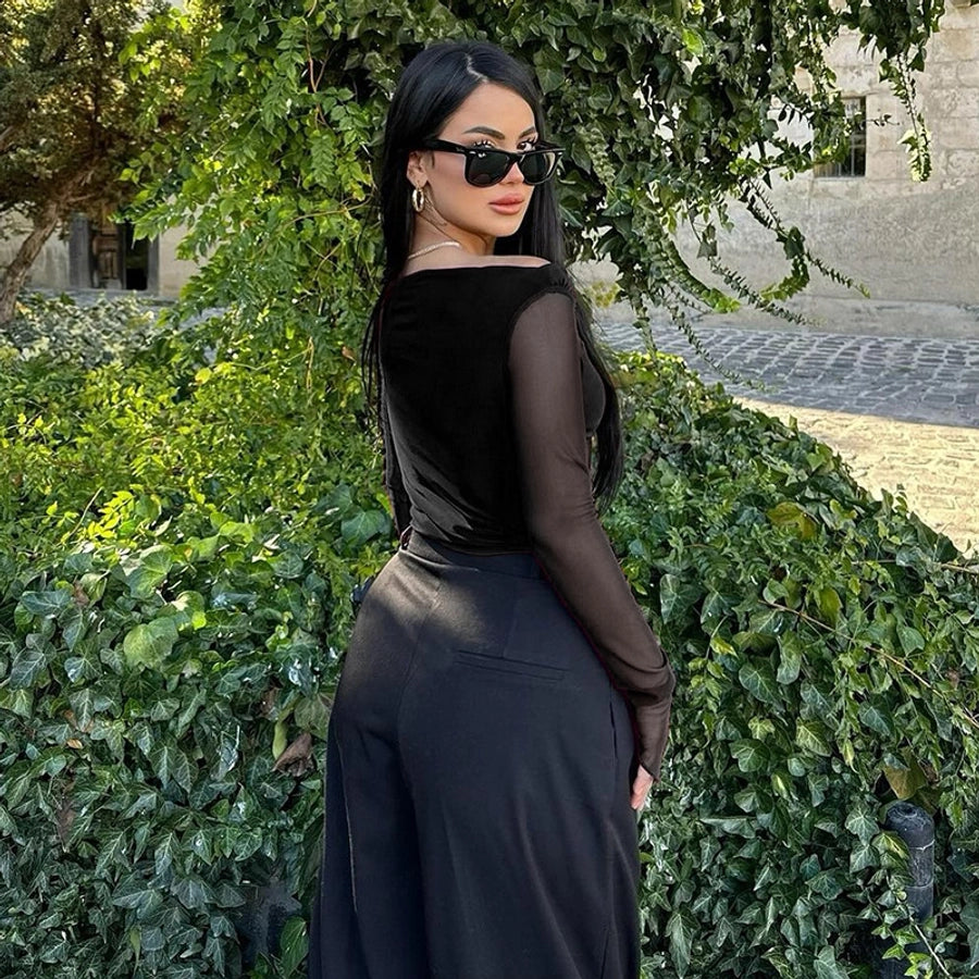 Women's T-shirt Long Sleeve Blouses Wine Red Elegant Solid Color