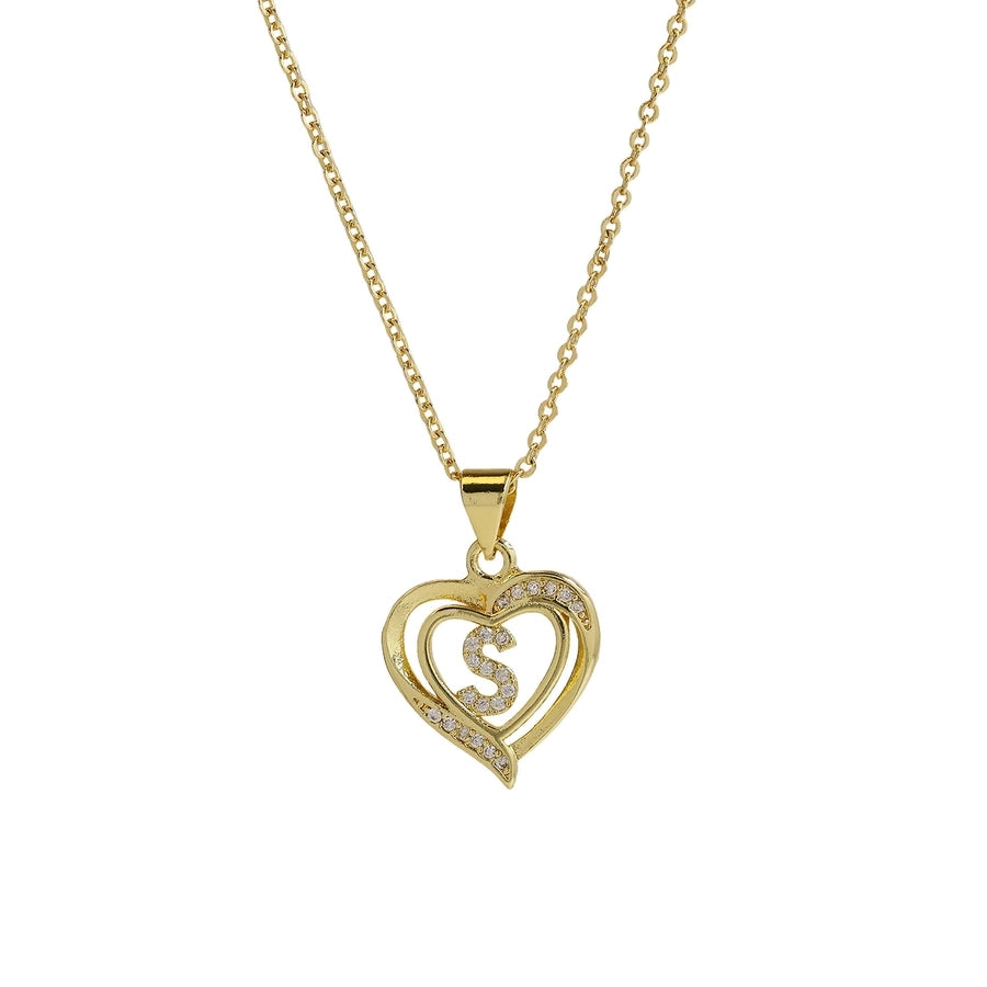 Brass cable chain Plating Letter Heart Shape Pendant Necklace