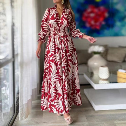 women's a-line skirt classic style v neck long sleeve plant maxi long dress daily