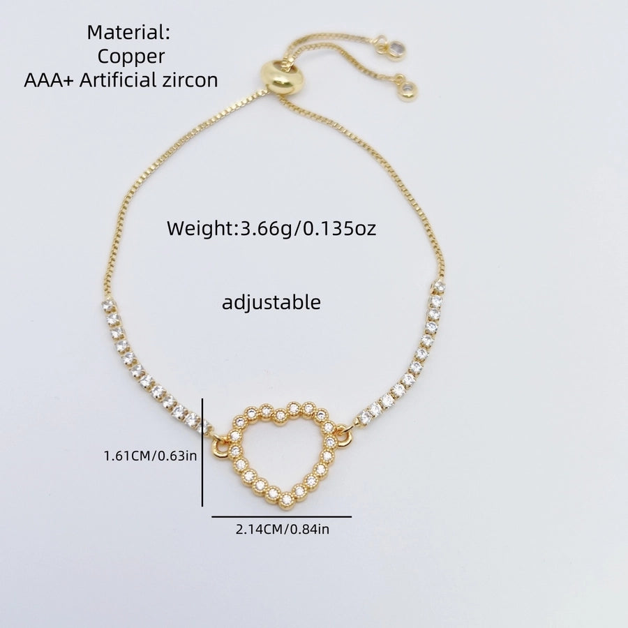 Copper Tennis Chain 18K Gold Plated Plating Inlay Heart Shape Zircon Bracelets