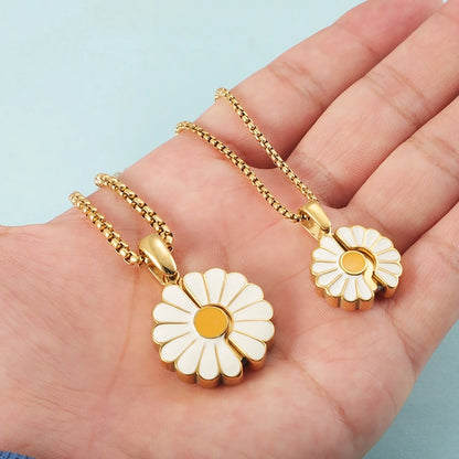 Jewelry Elegant Pastoral Daisy 304 Stainless Steel Plating Pendant Necklace