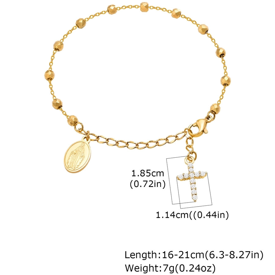 Vintage Style Classic Style Cross Virgin Mary 304 Stainless Steel 18K Gold Plated cable chain Bracelets In Bulk Stainless Steel Bracelets