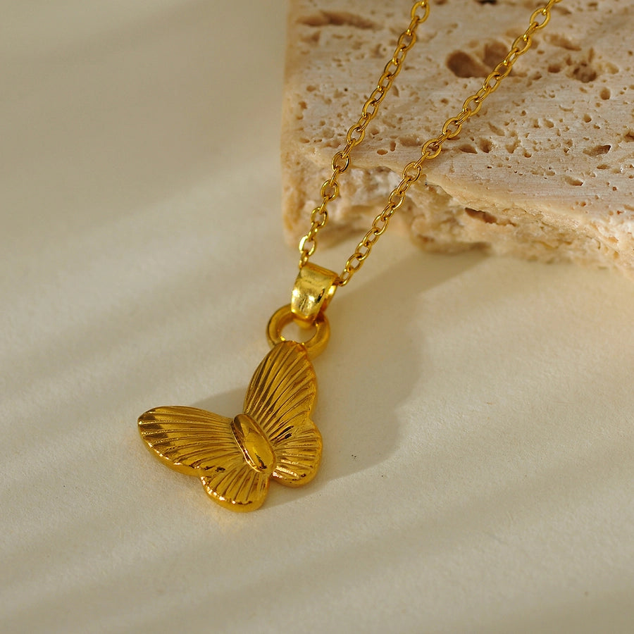 Jewelry Elegant Glam Luxurious Heart Shape Butterfly 304 Stainless Steel Necklace