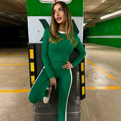 Gym Park Women's Casual Contrast Binding Polyester Pants Sets Pants Sets