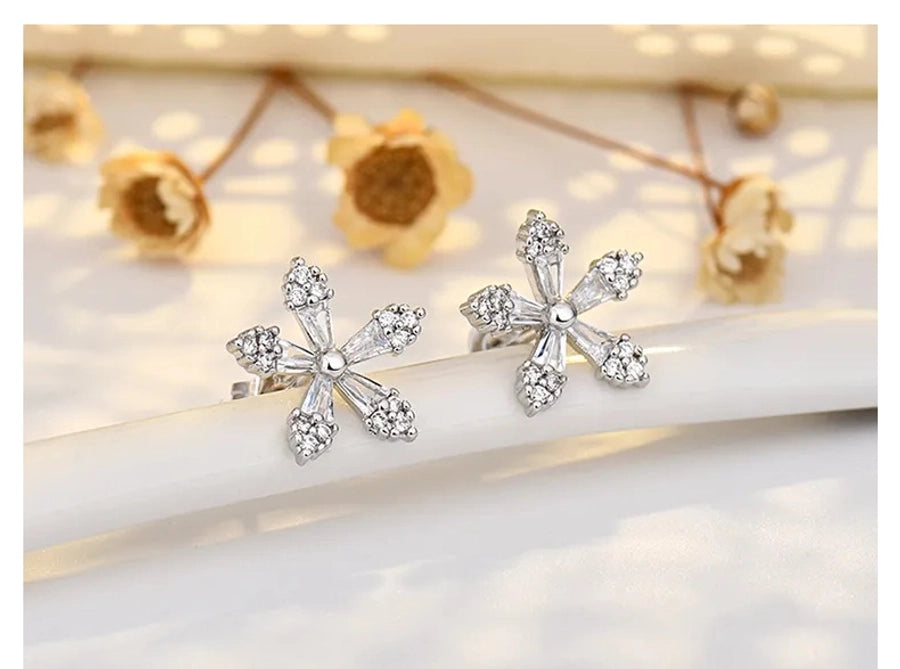 S925 Sterling Silver Needle Floret Zircon Earrings for Women Simple Small Cute Fresh Style Mori Style Sweet Elegant Earrings