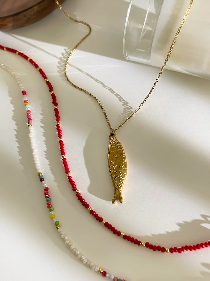 Casual Vintage Style Fish 18K Gold Plated 316L Stainless Steel  Arylic Beaded Chain Beaded Necklaces
