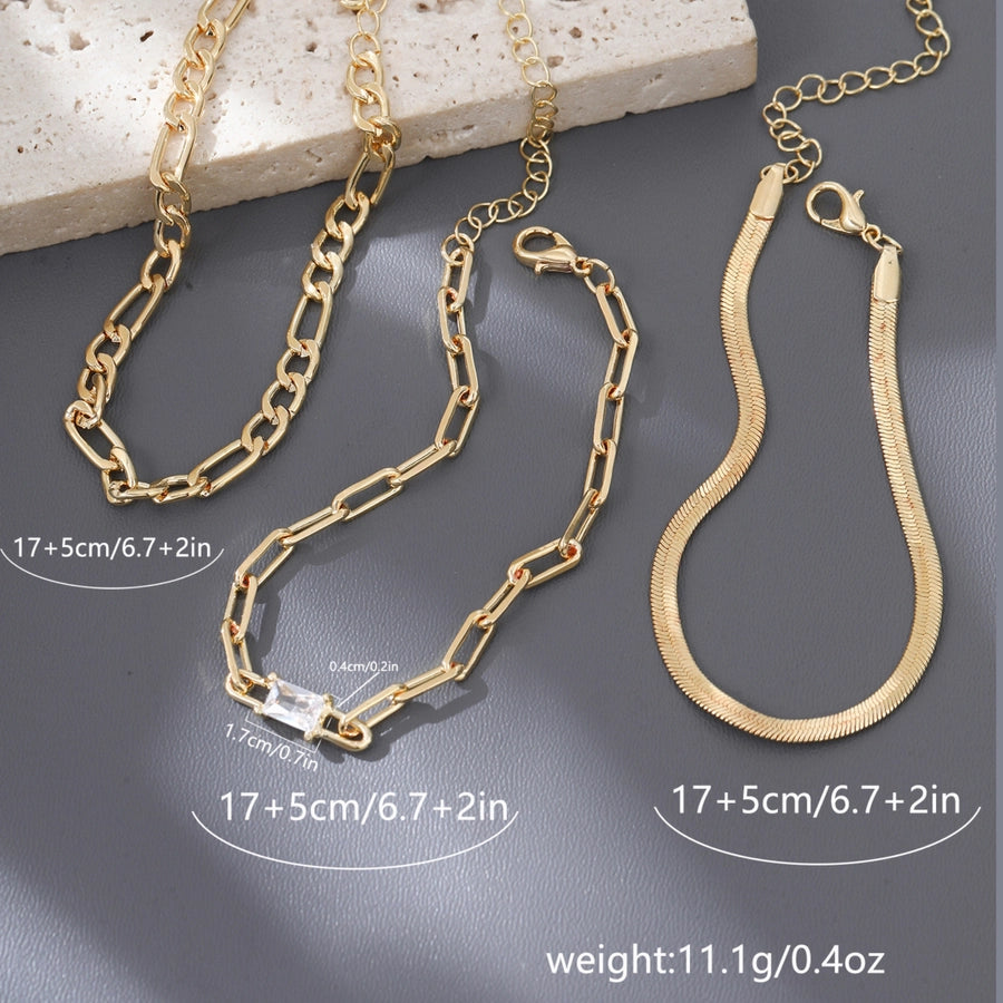 Copper Paperclip Chain snake chain figaro chain Inlay Solid Color Zircon Bracelets
