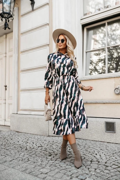 Women's Sheath Dress Streetwear Round Neck Long Sleeve Zebra Midi Dress Daily