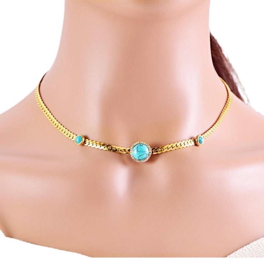 Jewelry Vintage Style Geometric 304 Stainless Steel Turquoise Plating Necklace