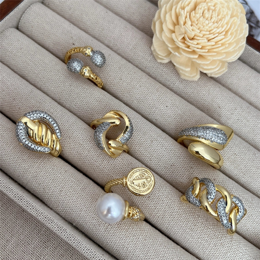 Copper 18K Gold Plated Geometric Zircon Open Rings