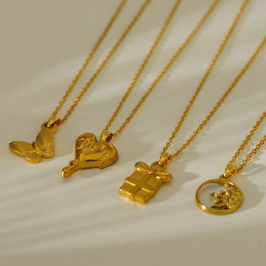 Jewelry Elegant Glam Luxurious Heart Shape Butterfly 304 Stainless Steel Necklace