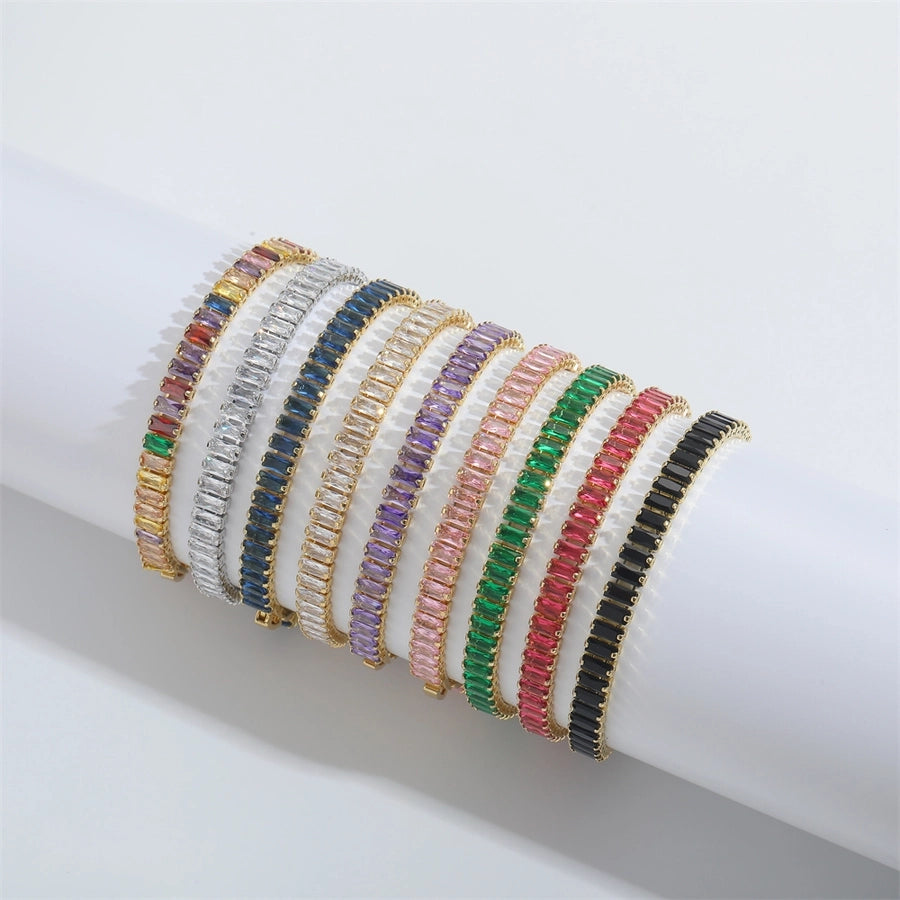 Jewelry Elegant Simple Style Commute Geometric Copper Zircon 14K Gold Plated Bracelets