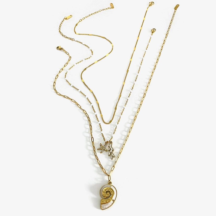 Jewelry Marine Style Beach Starfish Conch 316L Stainless Steel  18K Gold Plated Pendant Necklace