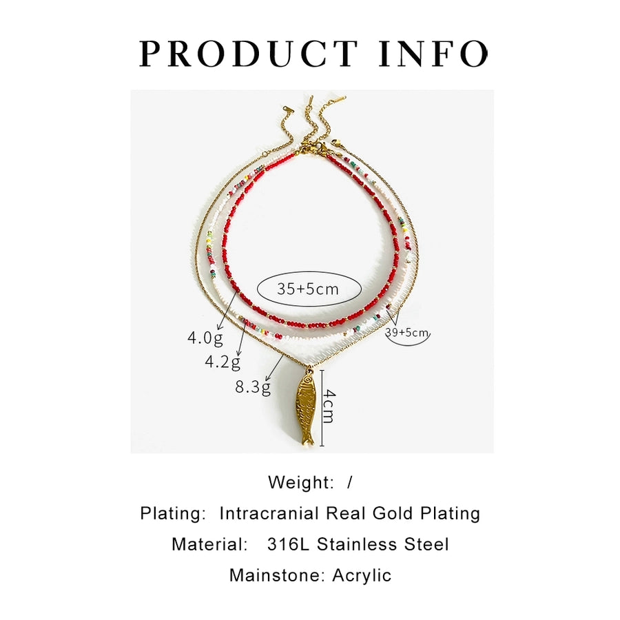 Casual Vintage Style Fish 18K Gold Plated 316L Stainless Steel  Arylic Beaded Chain Beaded Necklaces