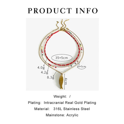 Casual Vintage Style Fish 18K Gold Plated 316L Stainless Steel  Arylic Beaded Chain Beaded Necklaces
