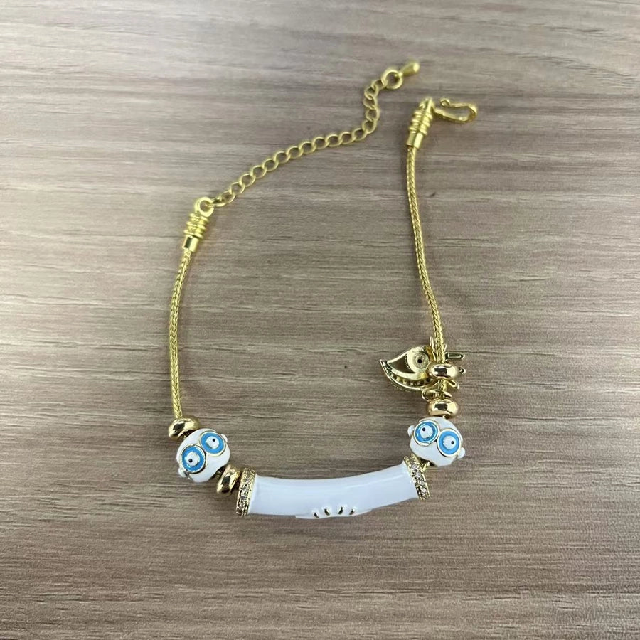 Jewelry Elegant Simple Style Commute Devil's Eye Copper Zircon 14K Gold Plated Bracelets