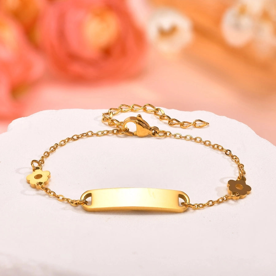 Basic Flower 304 Stainless Steel 18K Gold Plated cable chain ID Bracelet Bracelets In Bulk Stainless Steel Bracelets