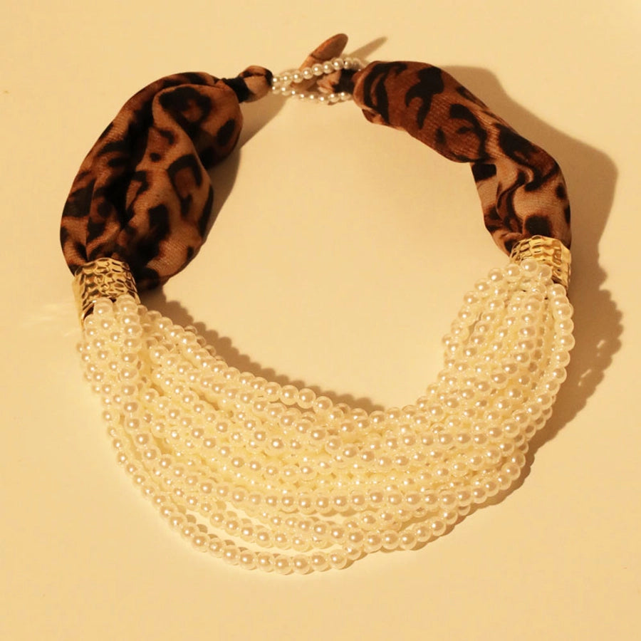 Vintage Style Leopard Imitation Pearl Alloy Polyester Beaded Chain Layered Necklaces