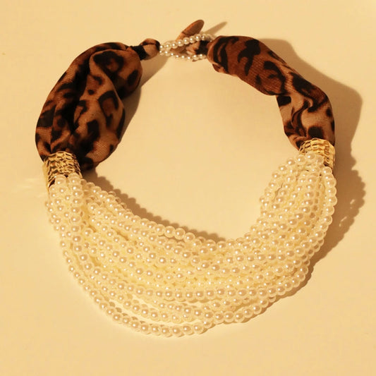 Vintage Style Leopard Imitation Pearl Alloy Polyester Beaded Chain Layered Necklaces