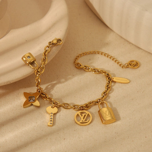 Retro Simple Style Commute Geometric 304 Stainless Steel 18K Gold Plated Zircon cable chain Bracelets In Bulk Stainless Steel Bracelets