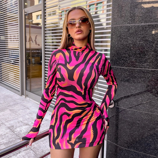 Women's Sheath Dress Streetwear Round Neck Contrast Binding Long Sleeve Multicolor Above Knee Daily
