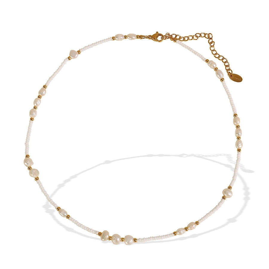 Jewelry Vintage Style Luxurious French Style Round Titanium Steel Freshwater Pearl Glass Stone 18K Gold Plated Beaded Polishing Plating Necklace